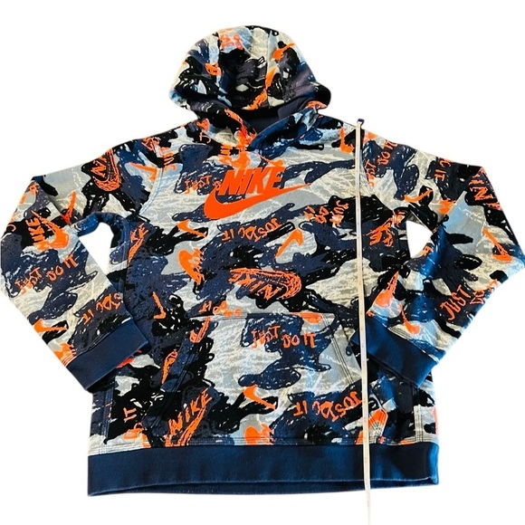 Nike Boys Size XL Blue Abstract Graphic Hoodie with Orange Accents - Picture 8 of 9